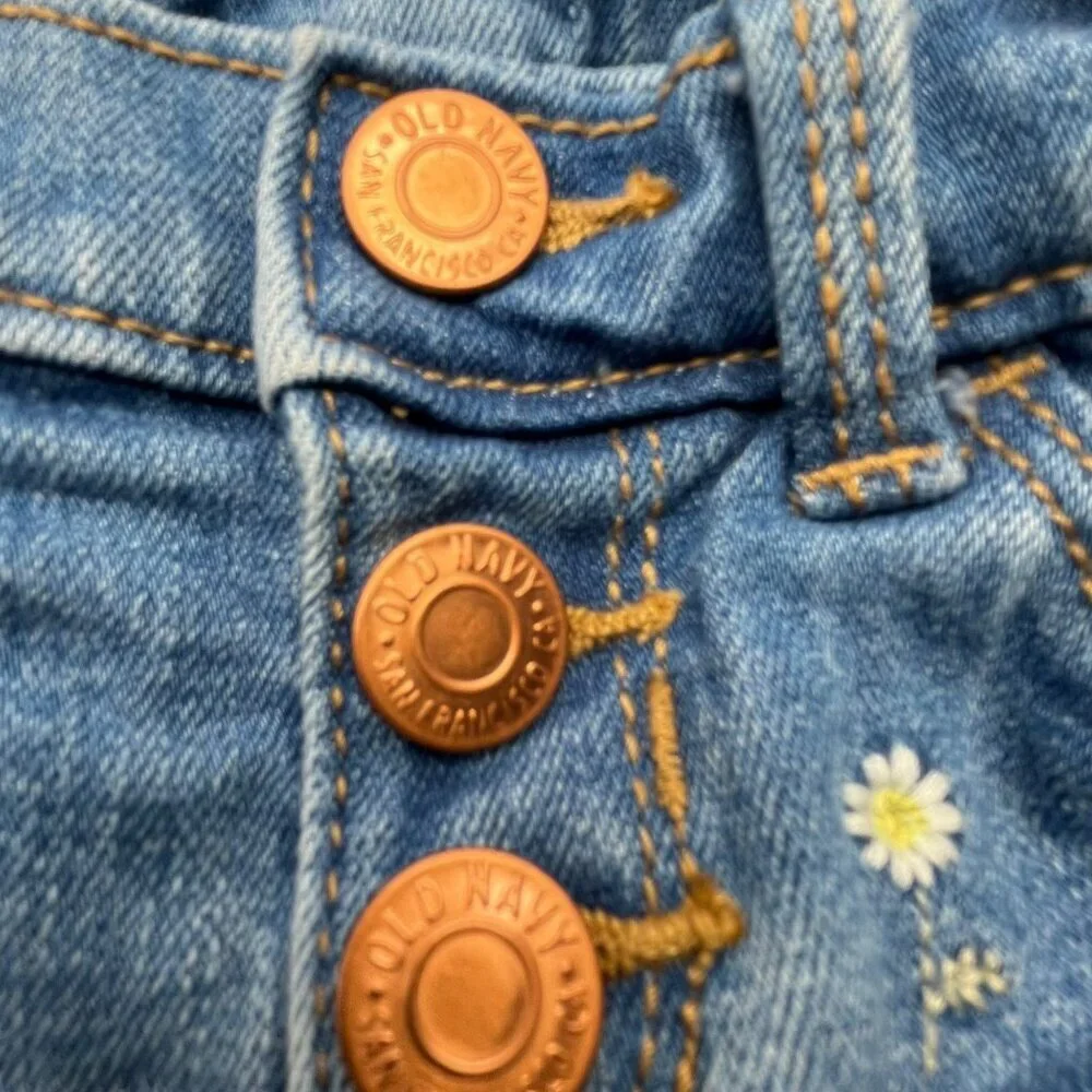 Old Navy Toddler Girls 4T Adjustable Denim Daisy-Embroidered Frayed Hem Shorts‎